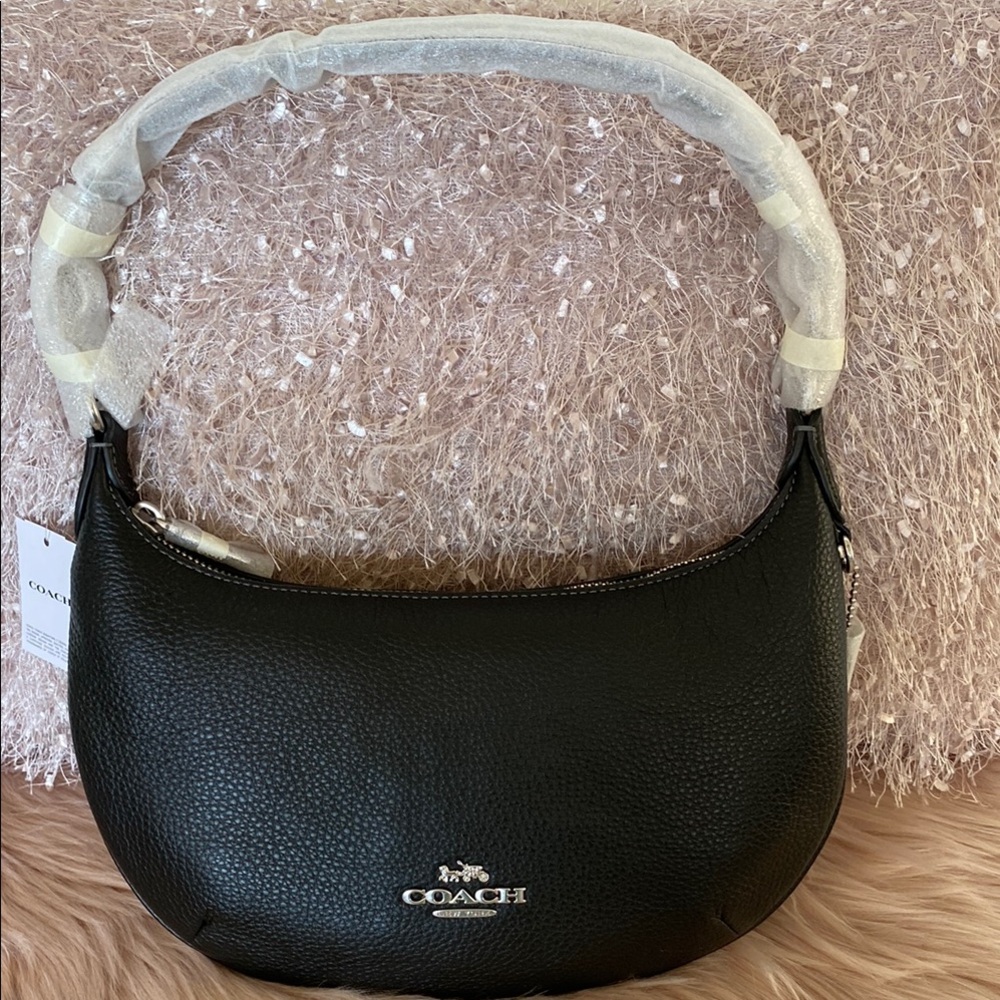 MWT Coach Black Leather Shoulder Bag with Minimalist Design